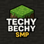 Techy Bechy Logo, Inlucdes a Grass Block and the words Techy Bechy across
